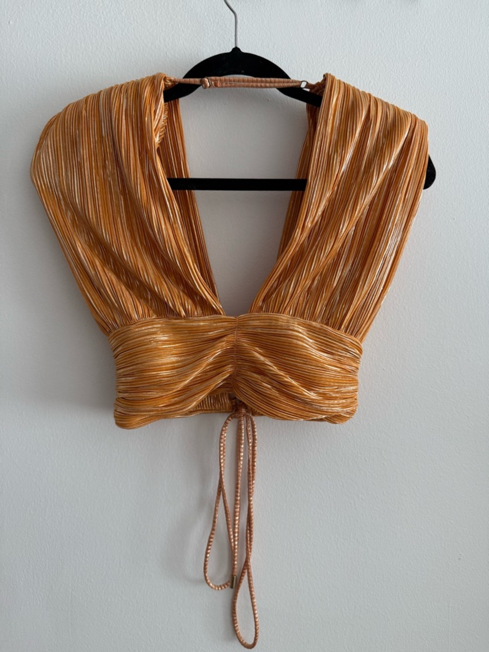 Sabina Musayev Gold Plissé V-Neck Cropped Top